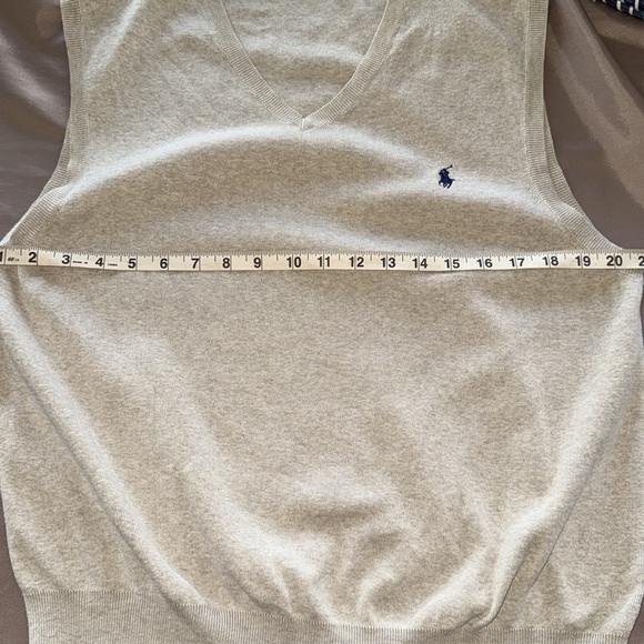 Polo Ralph Lauren Pima Cotton V-Neck Sweater Vest in Oatmeal Tan - Picture 6 of 9